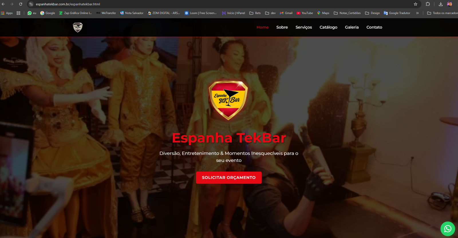 Website Espanha TekBar - Serviços de Open Bar Premium